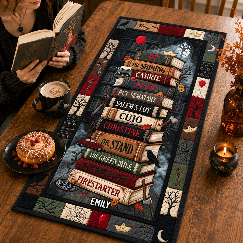 Personalized Quilted Table Runner with Horror Novel Quotes for Book Lovers Quilt Table Runner GradoCreations