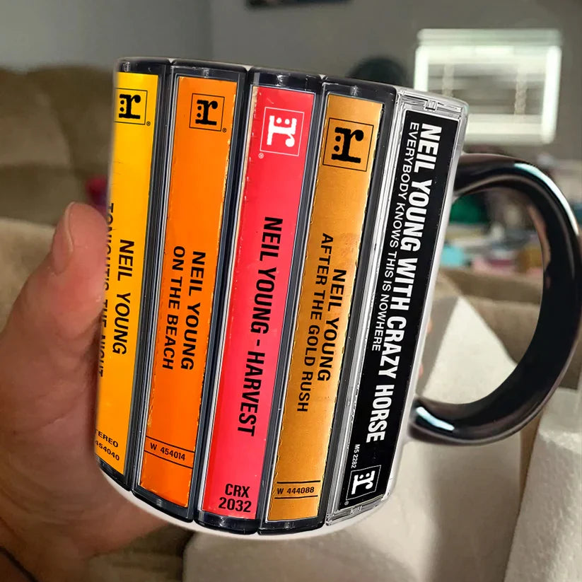 Ceramic Accent Mug with Neil Young Cassette Design | Gift for Music Lovers GradoCreations