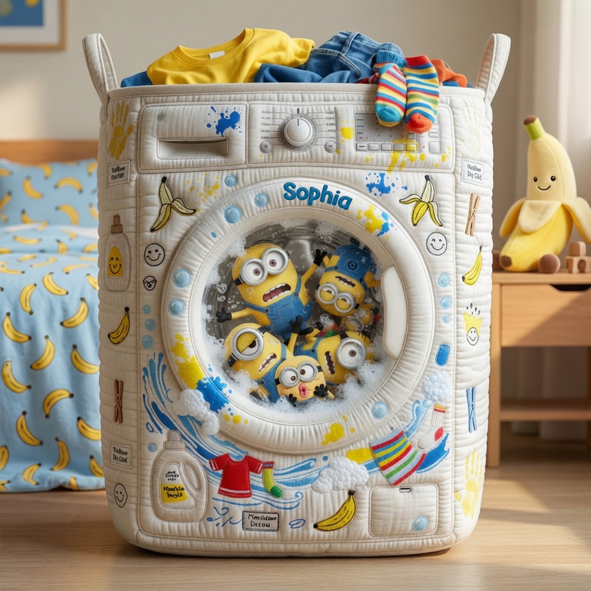 Personalized Quilted Laundry Basket with Fun Design - Family Gift Quilted Laundry Basket GradoCreations