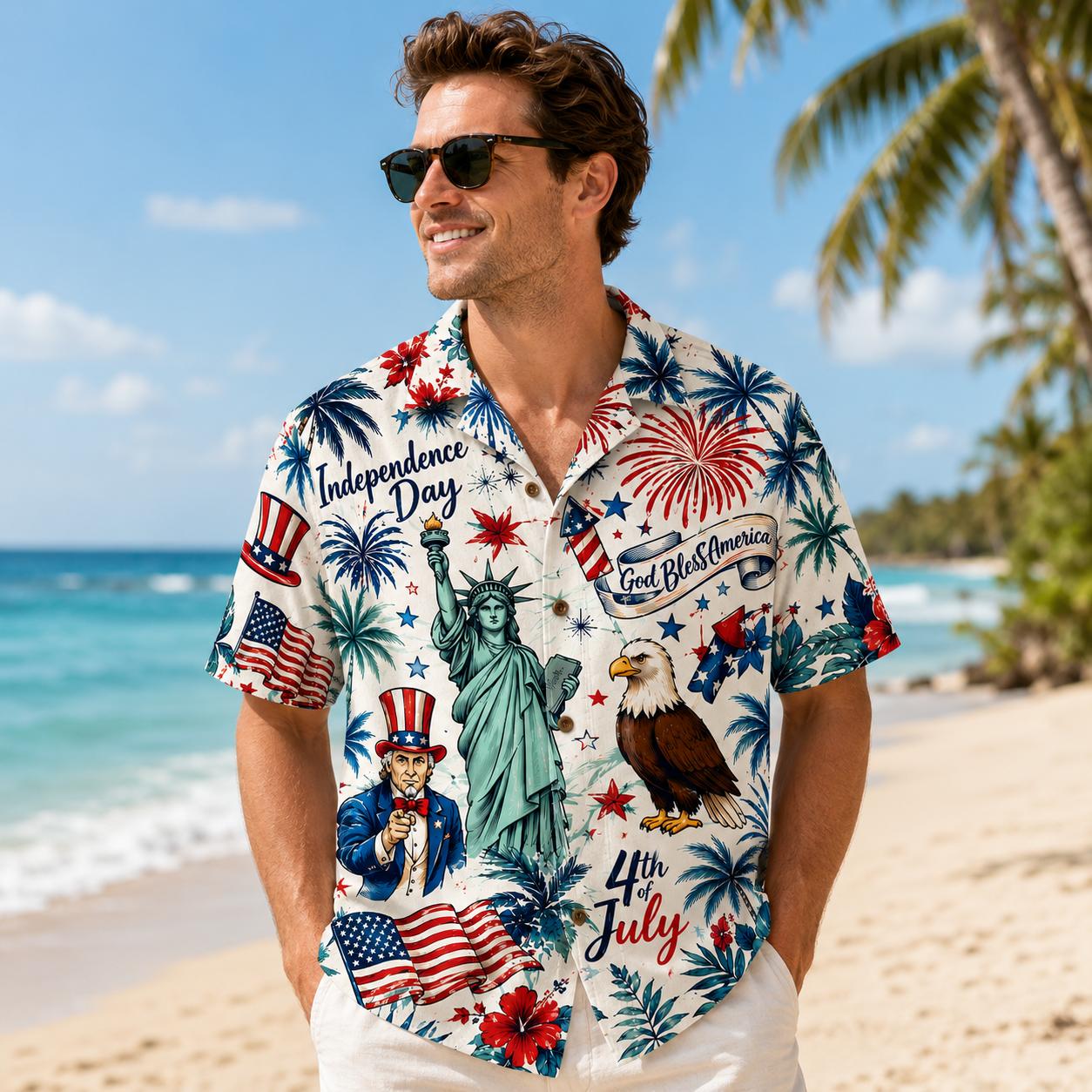 Personalized Independence Day Hawaiian Shirt Gift for Dad HN590 - AOP Hawai Shirt Fix GradoCreations