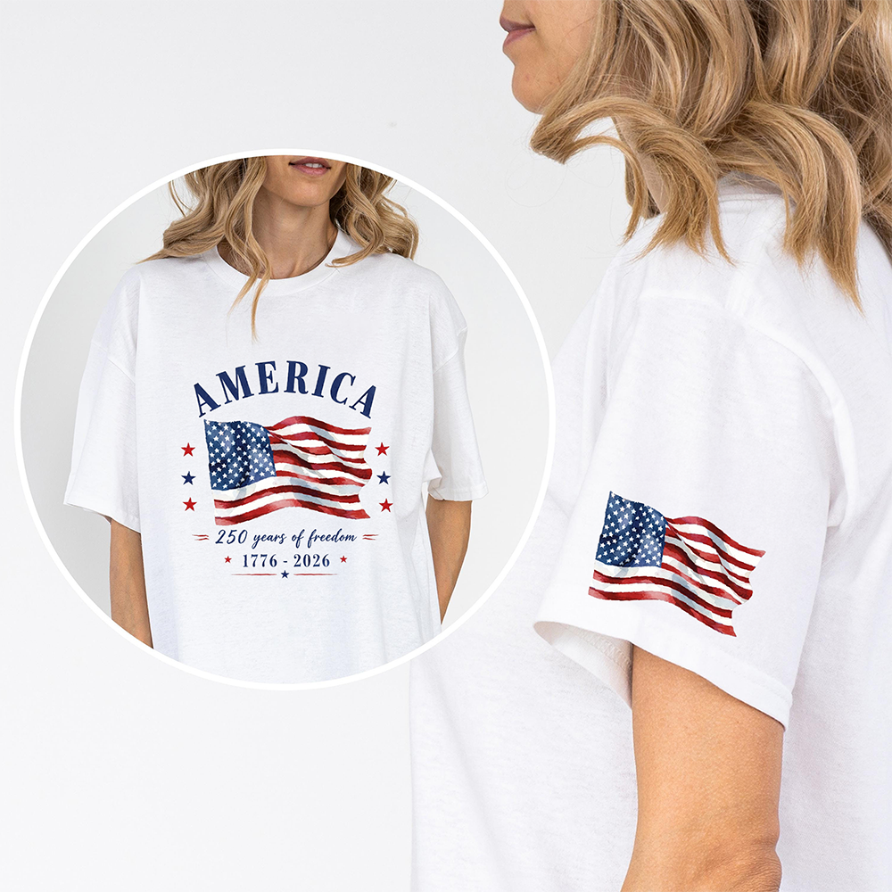 Patriotic 250 Years of Freedom T-Shirt Independence Day Gift Short Sleeve Print Shirt GradoCreations