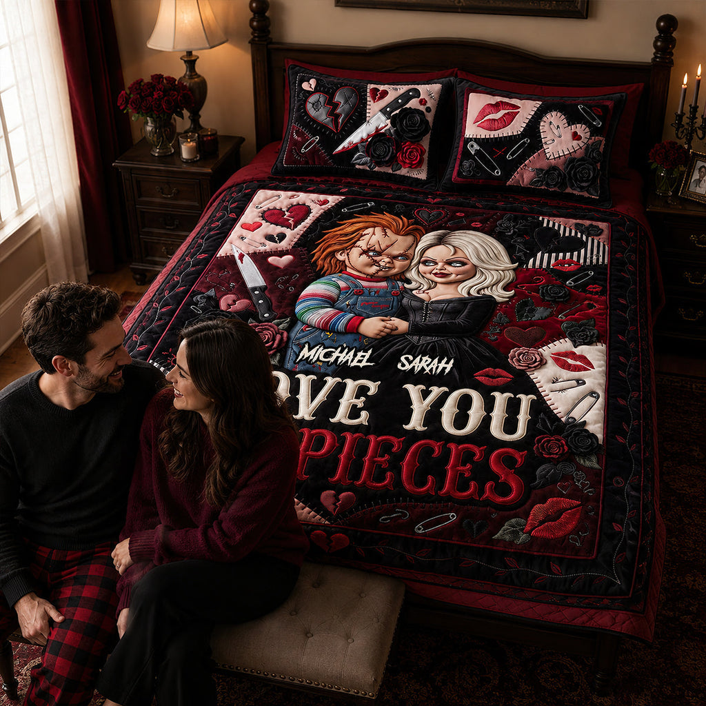 Personalized Horror Love Quilted Bedding Set for Couples Quilted Bedding Set GradoCreations