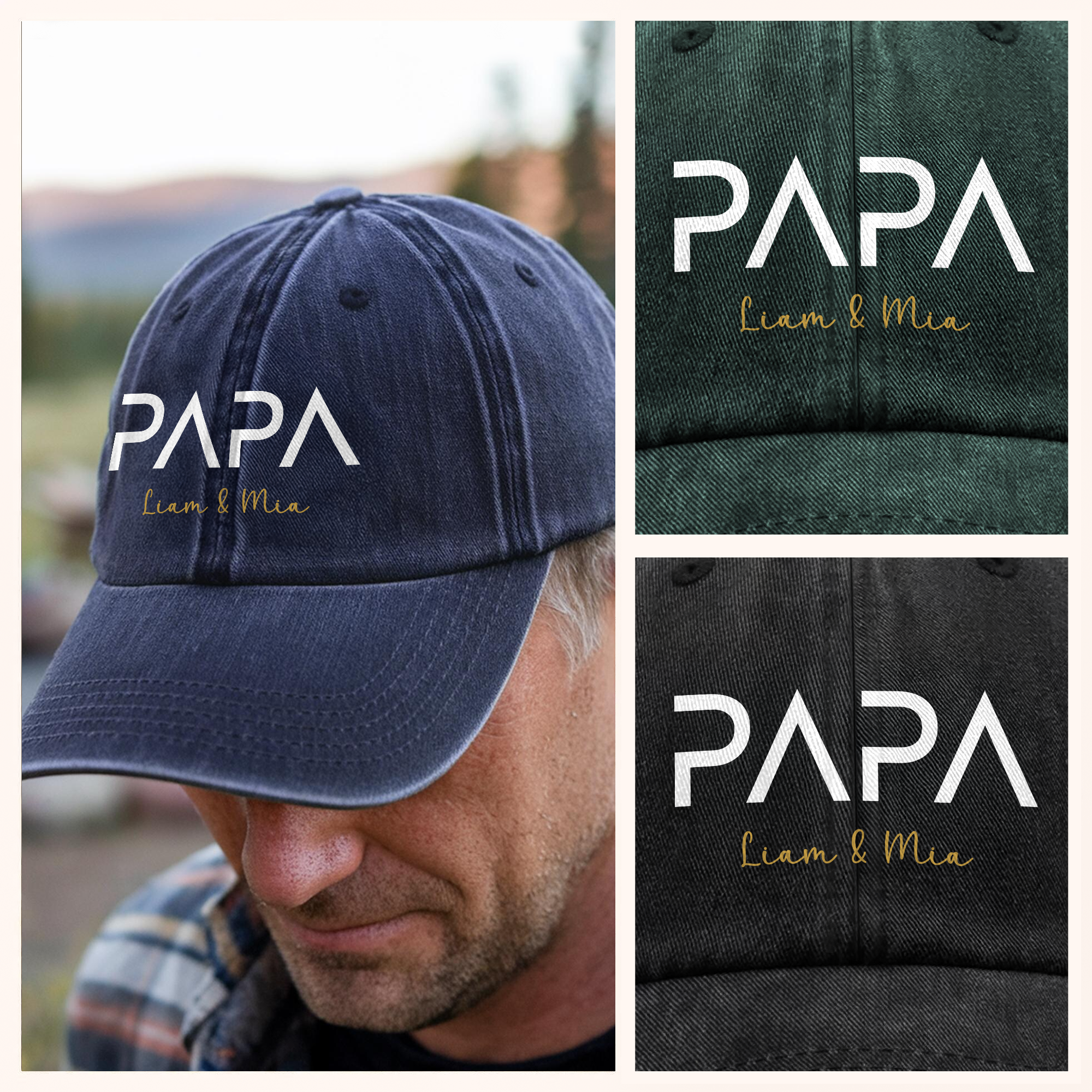Personalized Washed Denim Baseball Cap Custom Name Gift for Dad HN590 - Washed Denim Baseball Cap GradoCreations