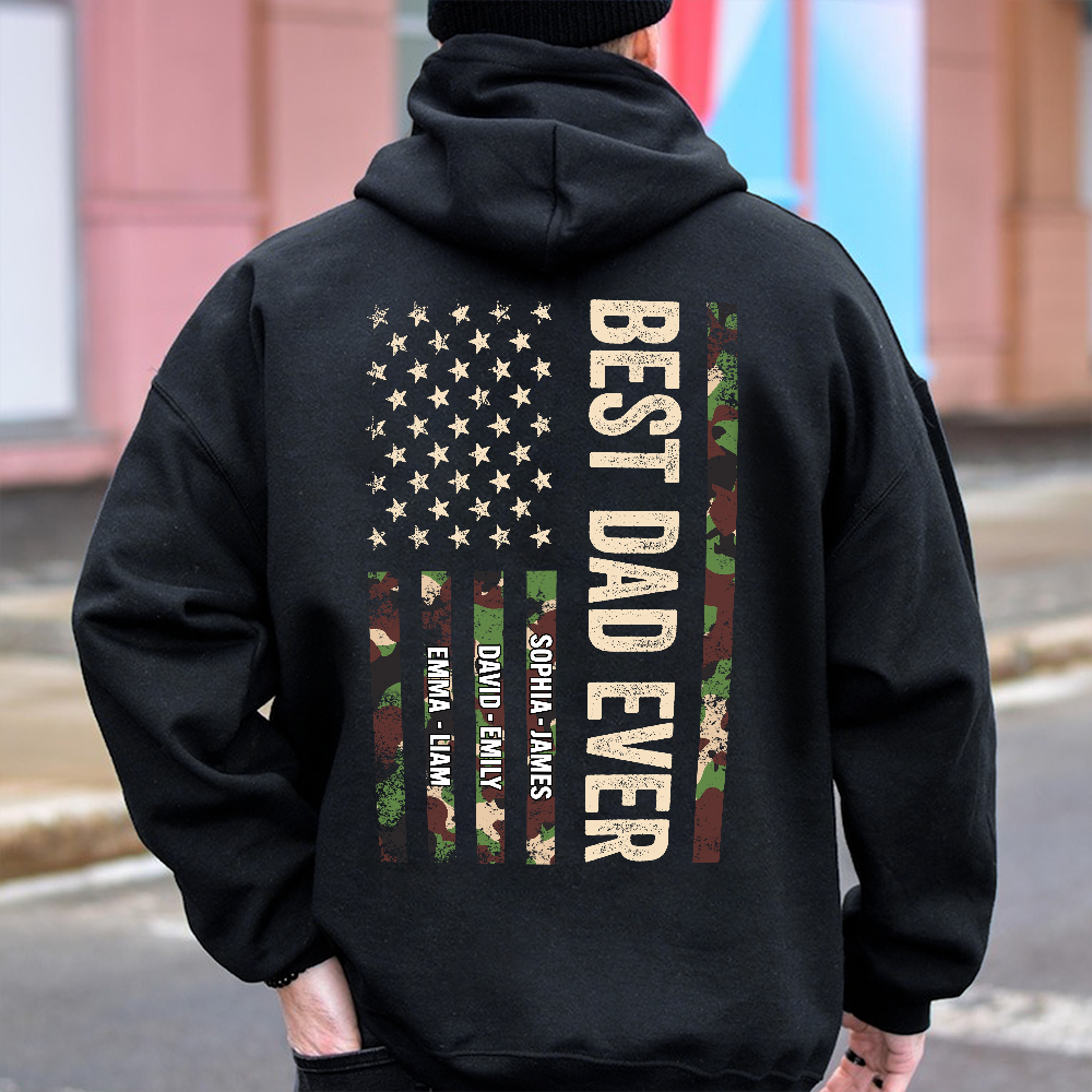 Personalized Best Dad Ever T-Shirt with American Flag Gift for Father HN590 - Tshirt Back GradoCreations