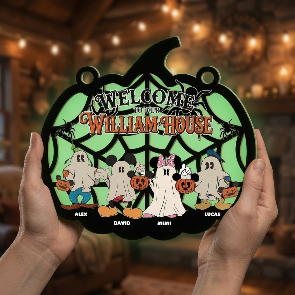Personalized Luminous Halloween Wooden Sign Family Gift Luminous Wooden Sign GradoCreations