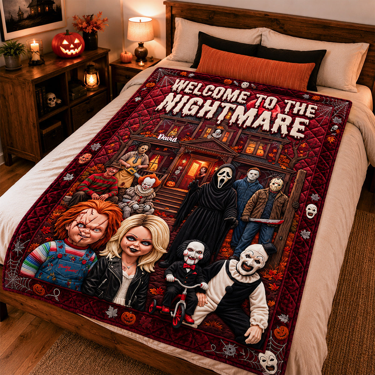 Personalized Halloween Blanket Custom Name Horror Gift Cozy Decor Blanket GradoCreations