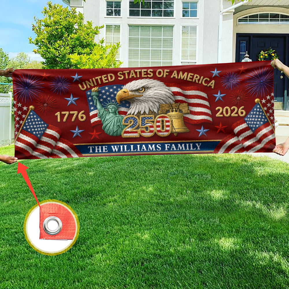 Personalized Patriotic Family Banner with Eagle 250th Celebration HN590 - Banner GradoCreations