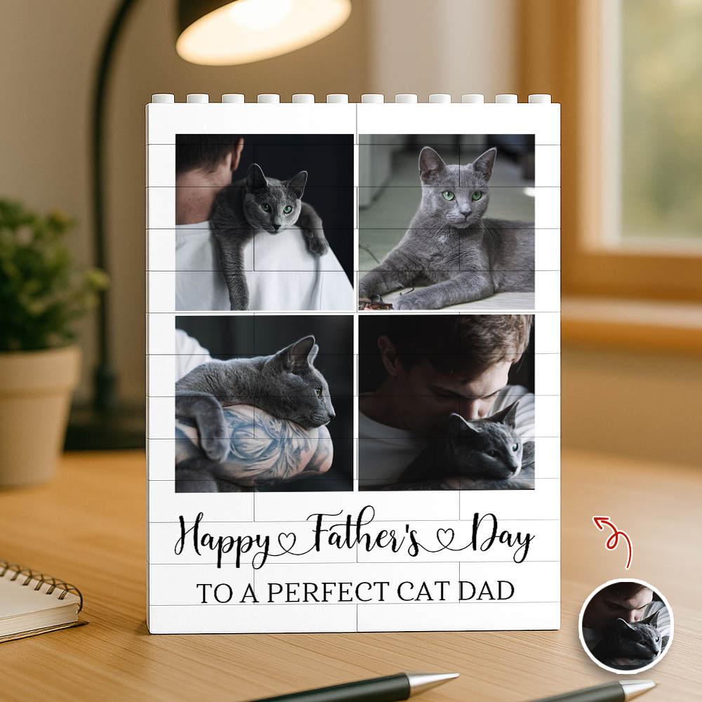 Personalized Building Block Photo Gift for Cat Dad Father's Day HN590 - Building Blocks GradoCreations