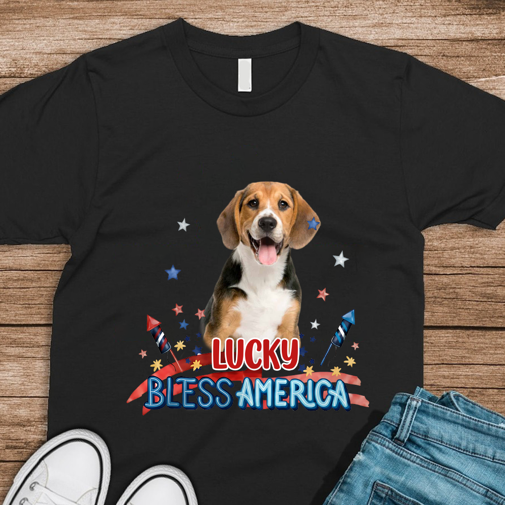Personalized Photo Dog Bless America T-Shirt Gift for Dog Mom/Dad HN590 - Tshirt GradoCreations