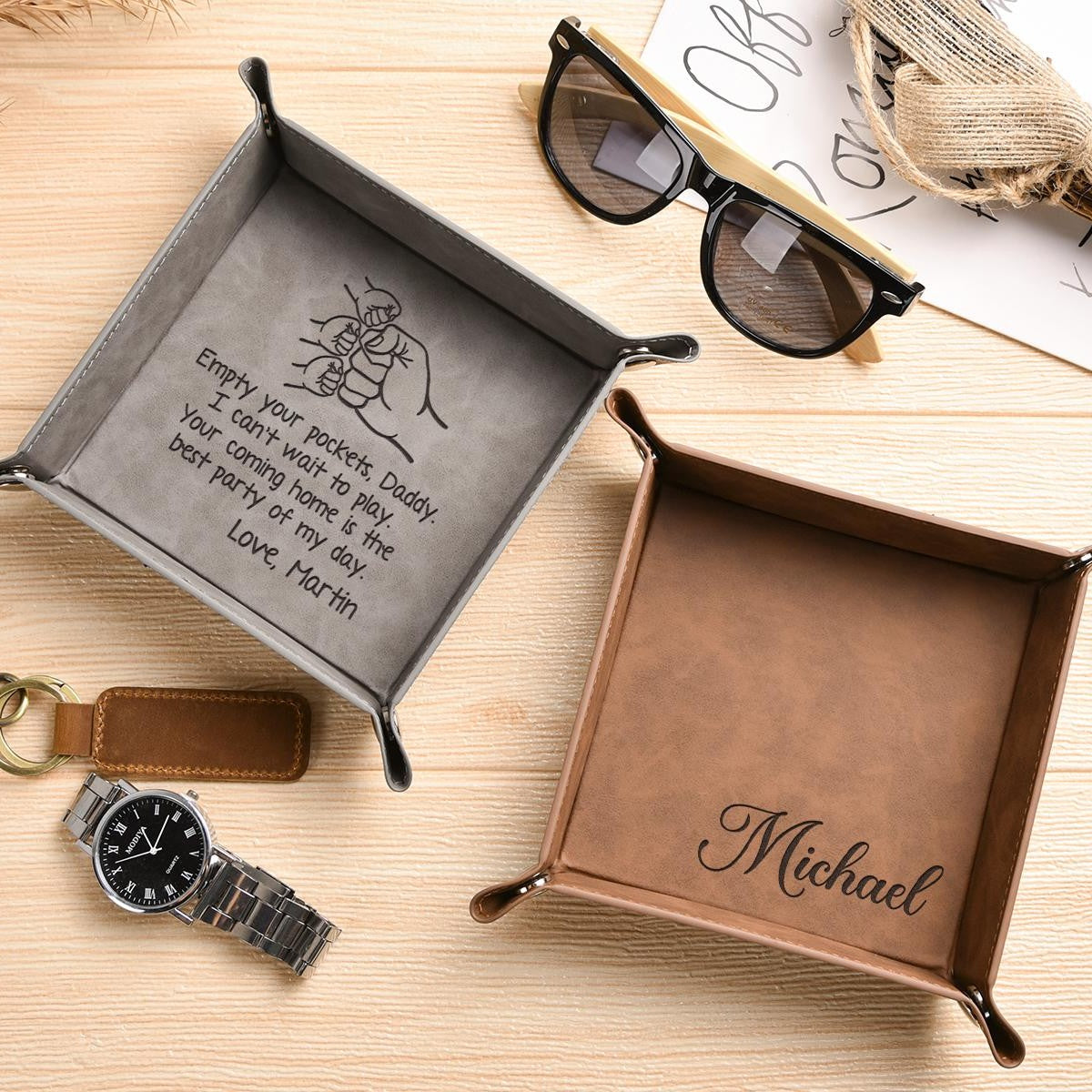 Personalized Leather Valet Tray Gift for Dad | Father's Day HN590 - Leather Valet Tray FIX GradoCreations
