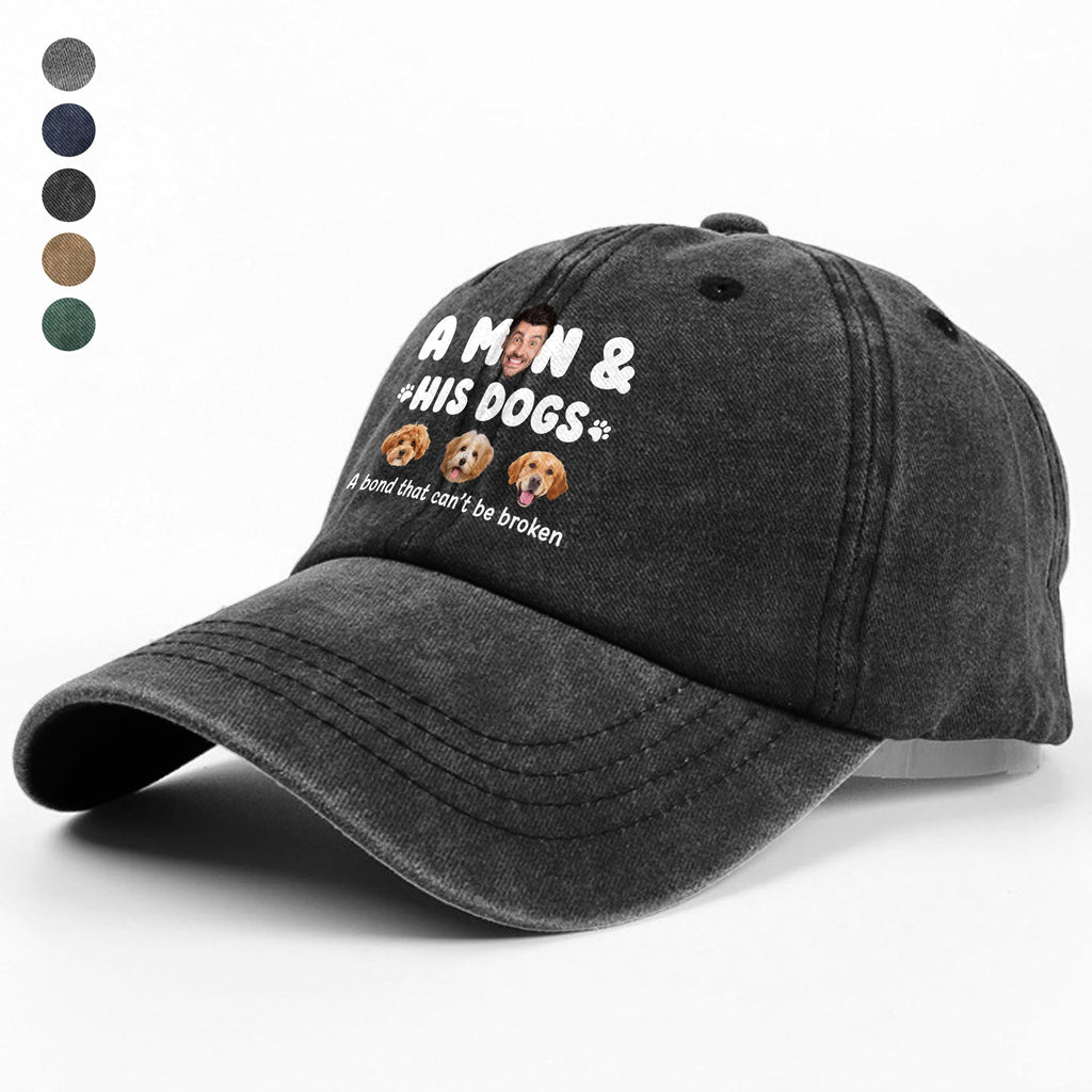Personalized Washed Denim Baseball Cap Photo Gift for Dog Dad HN590 - Washed Denim Baseball Cap GradoCreations