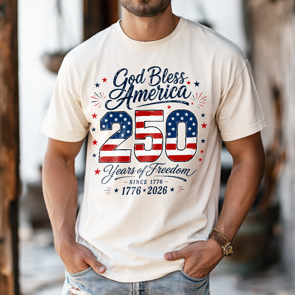 Personalized Comfort Shirt God Bless America 4th of July Gift Comfort Shirt GradoCreations