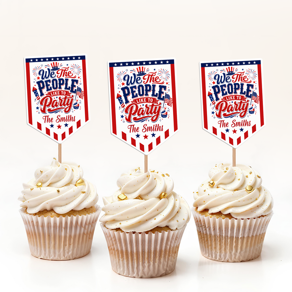 Personalized Cupcake Toppers USA Freedom Theme Custom Name Gift HN590 - Cupcake Topper GradoCreations