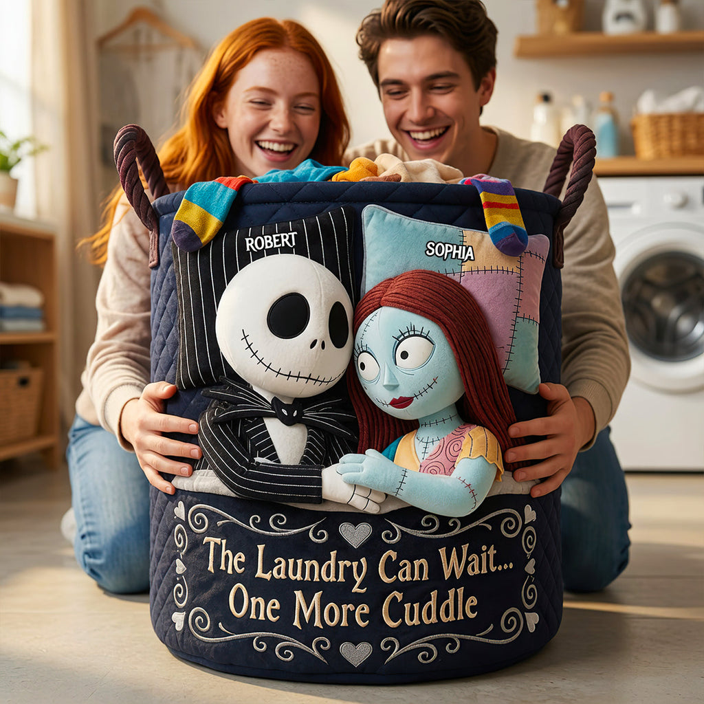 Personalized Quilted Laundry Basket with Fun Cuddle Quote for Couples Quilted Laundry Basket GradoCreations