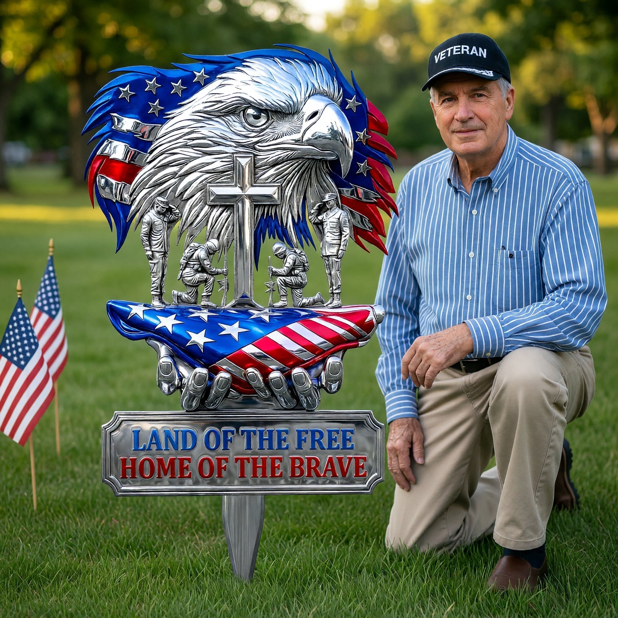 Personalized Eagle Metal Sign with Cross for Family Gift