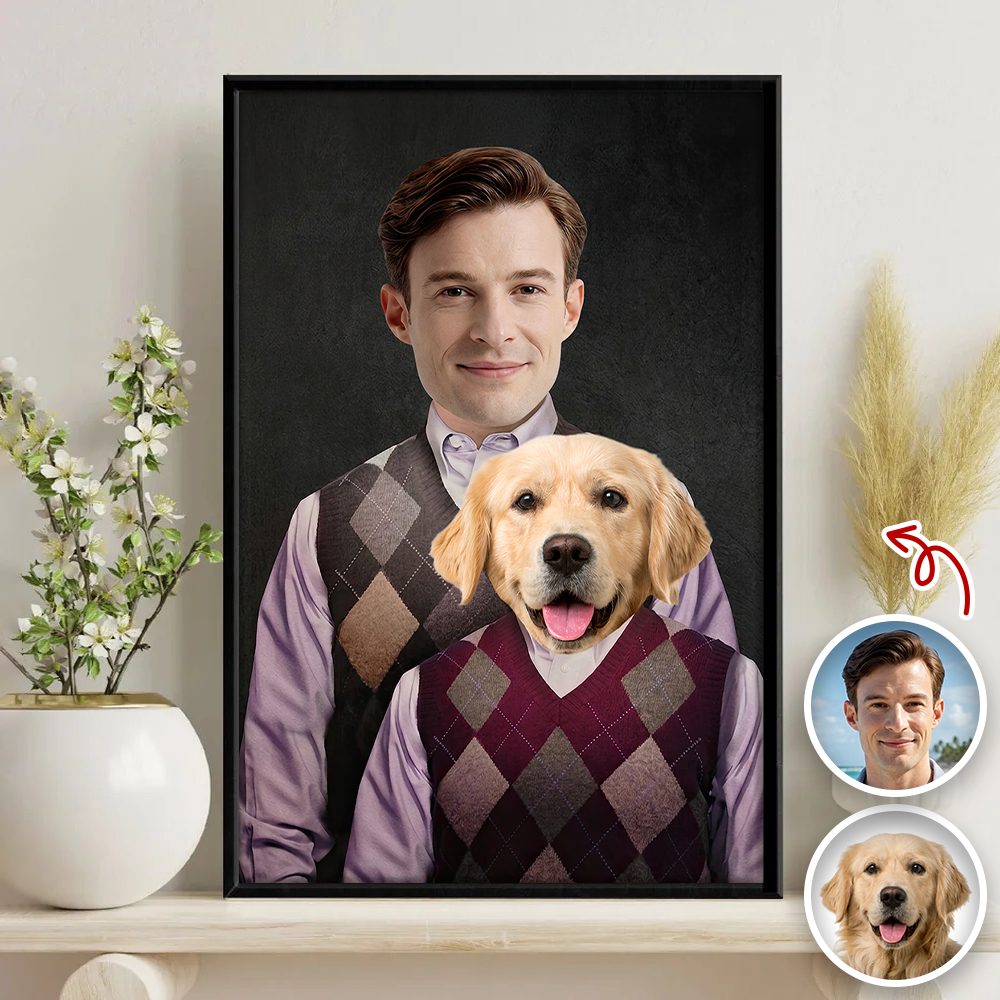Personalized Dog and Owner Canvas Portrait Custom Photo Gift HN590 - Canvas GradoCreations
