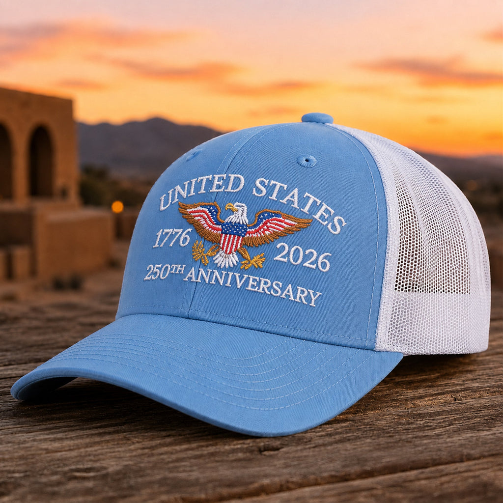 Personalized 250th Anniversary Eagle Embroidered Trucker Hat Gift HN590 - Embroidered Trucker Hat fix GradoCreations