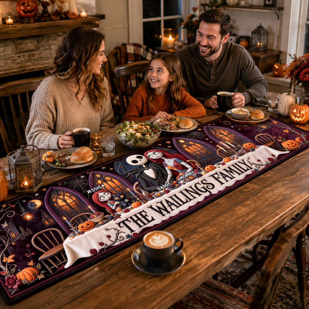 Personalized Spooky Family Quilt Table Runner Unique Fall Decor Quilt Table Runner GradoCreations