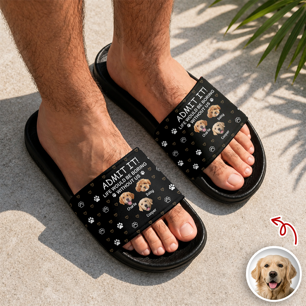 Personalized Dog Photo Slide Sandals Custom Gift for Dog Lovers HN590 - Slide Sandals GradoCreations