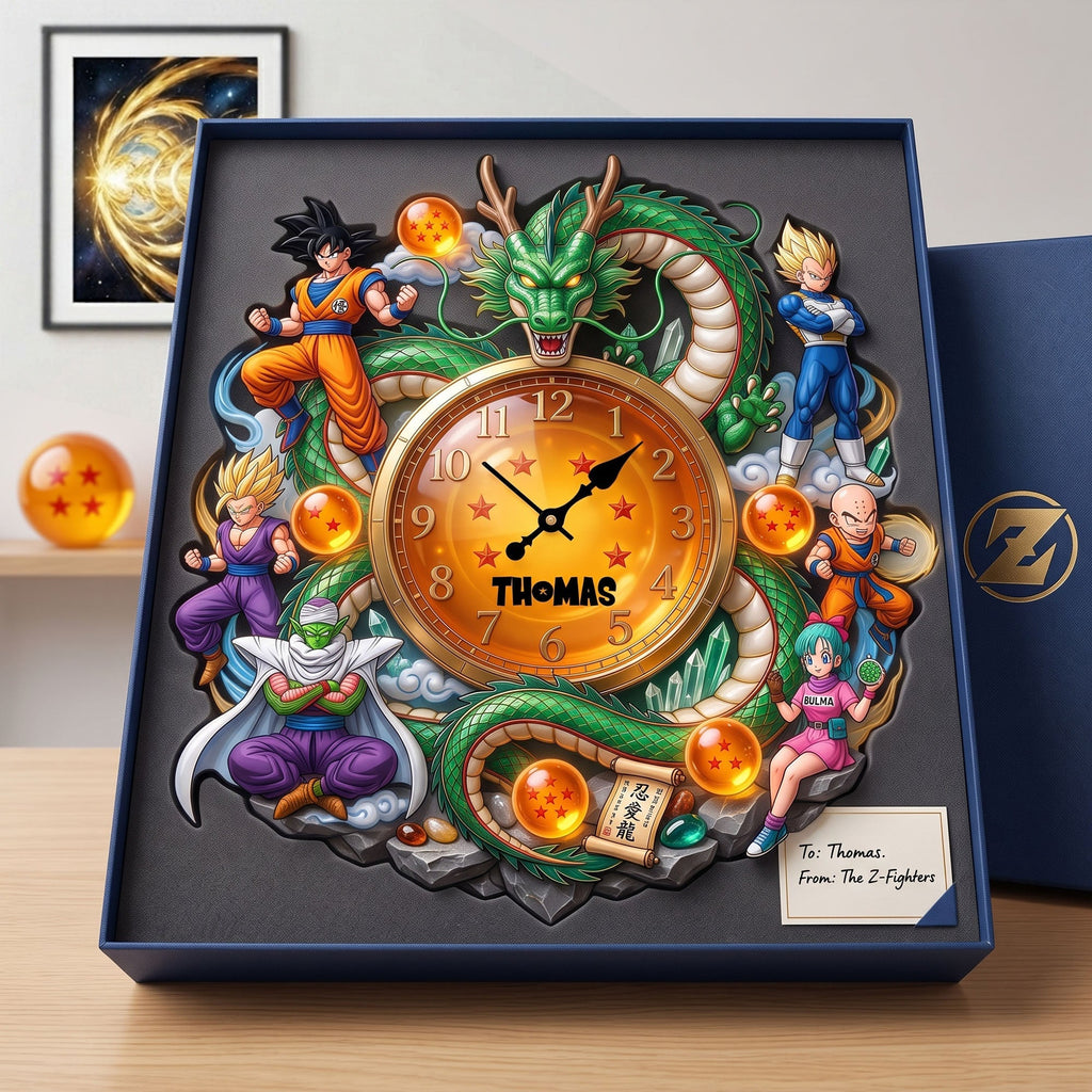 Personalized Dragon Ball Wall Clock Custom Name Gift for Movie Fans Wall Hanging Clock GradoCreations