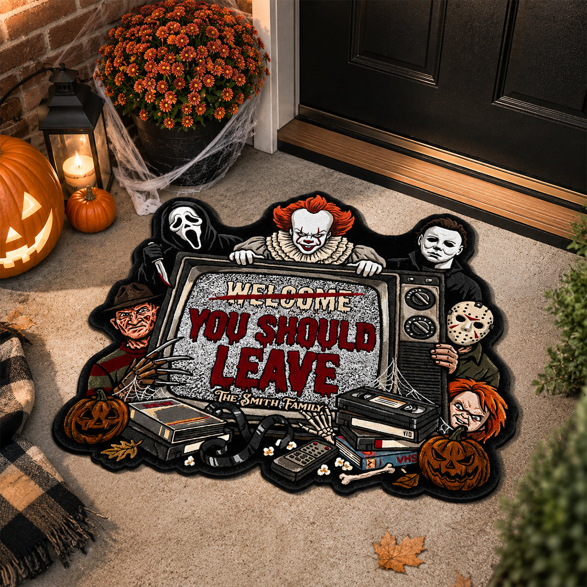 Personalized Halloween Doormat Unique Family Gift Horror Lovers Shape Doormat GradoCreations