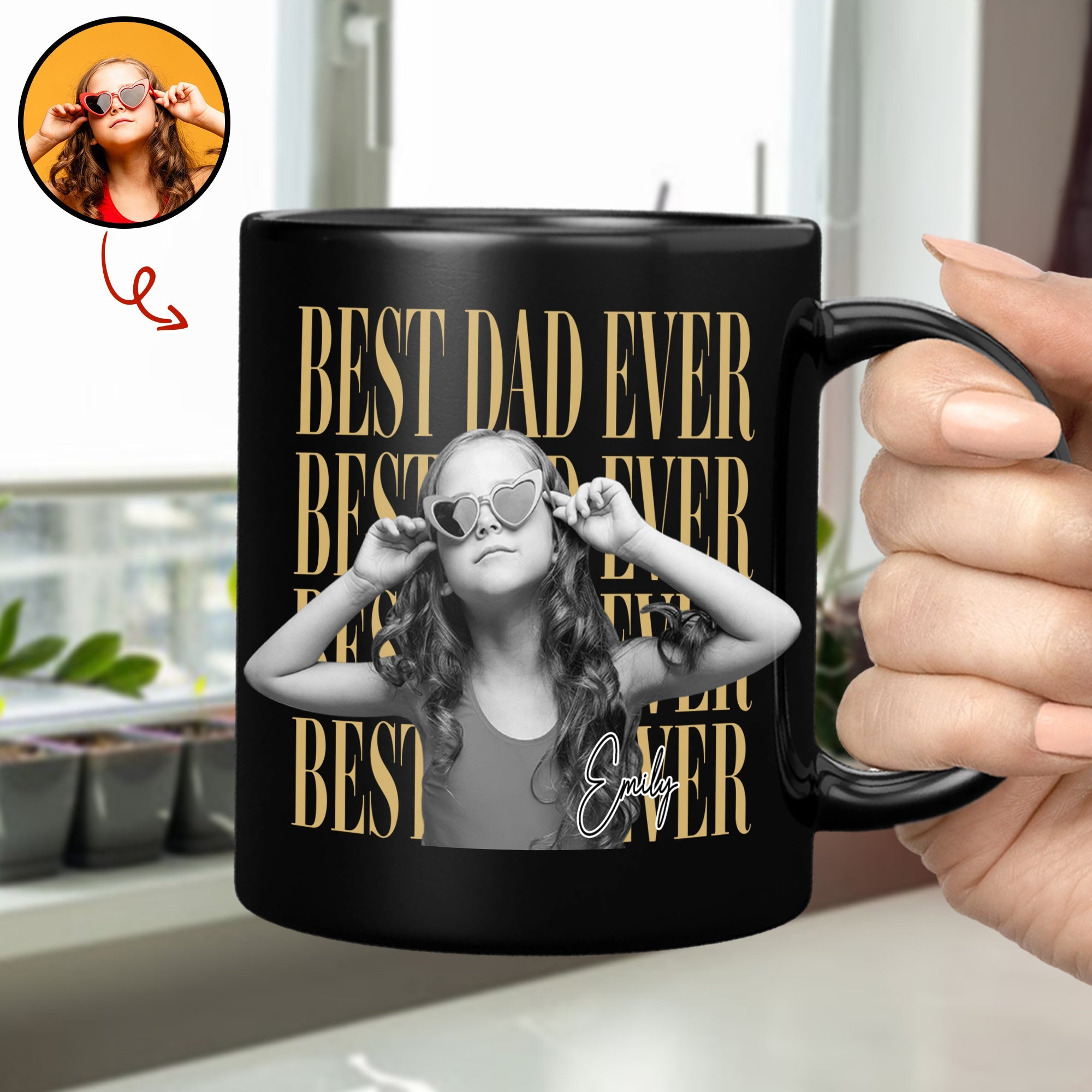 Personalized Black Mug Custom Photo Gift for Dad Father's Day HN590 - Black Mug GradoCreations