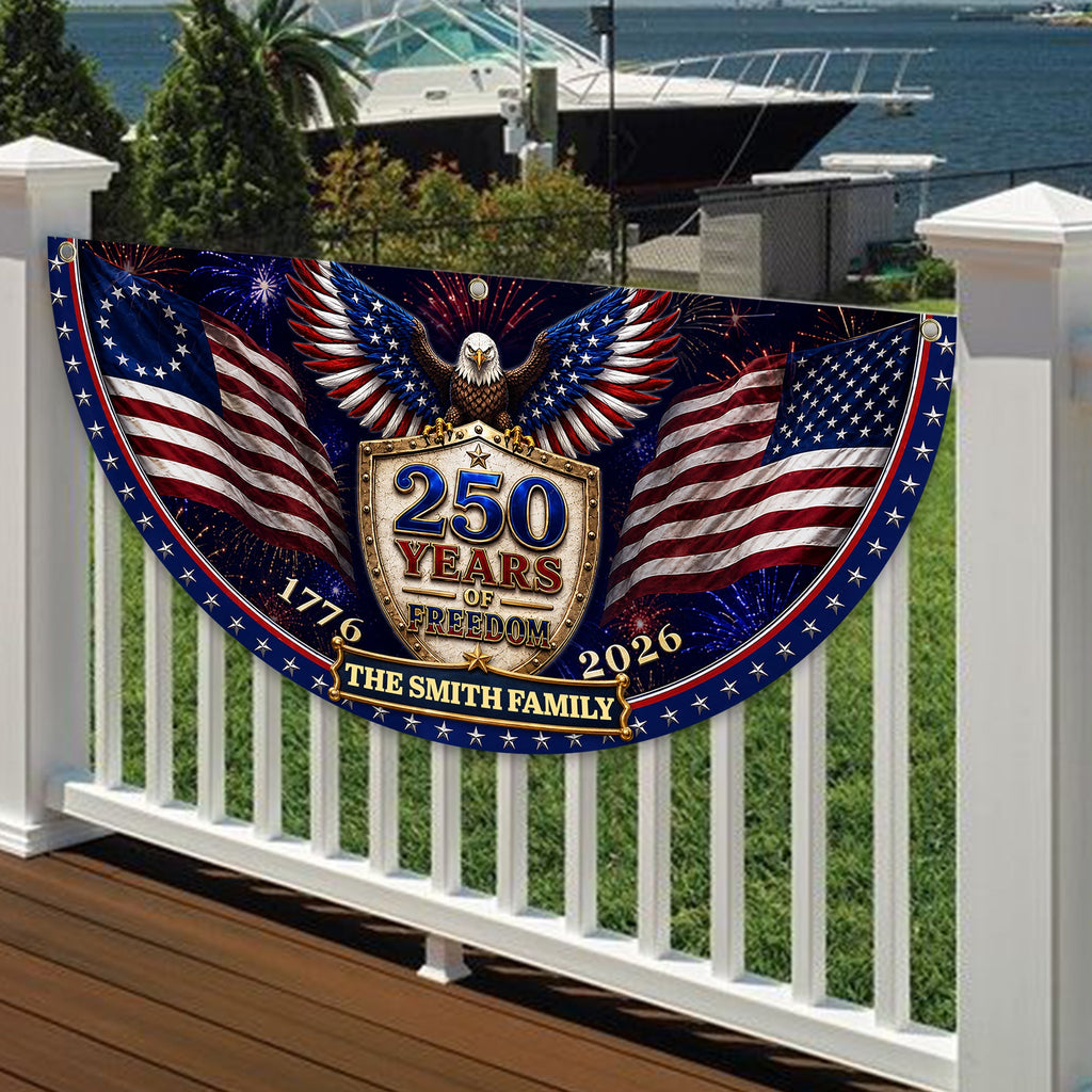 Personalized Family Name Patriotic Flag Custom 250th Birthday Gift HN590 - Non-Pleated Fan Flag GradoCreations