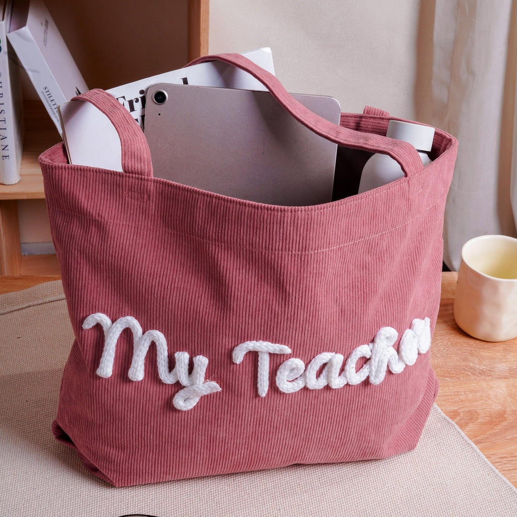 Personalized Corduroy Yarn Tote Bag Teacher Gift Custom Name Corduroy Yarn Tote Bag FIX GradoCreations