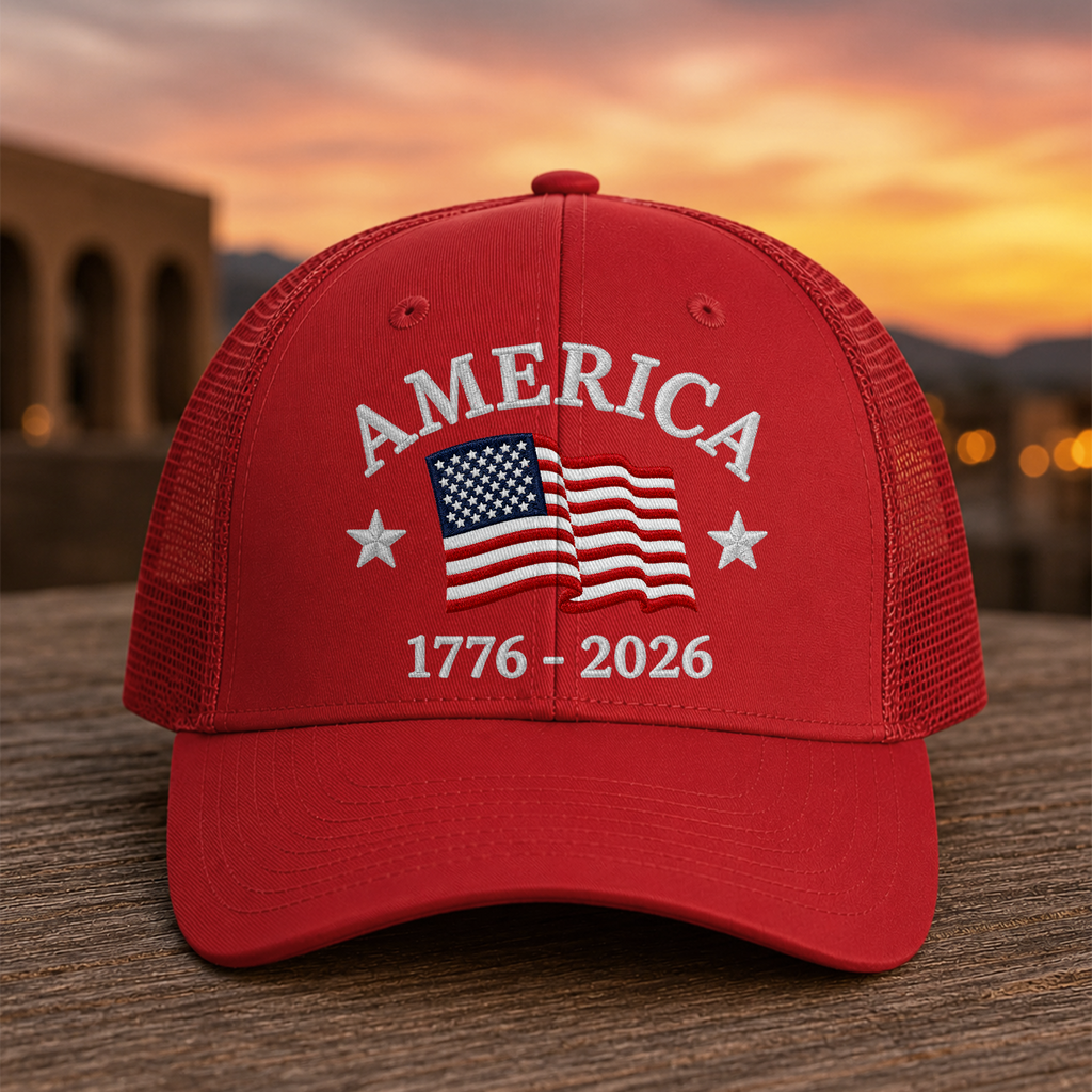 Personalized USA Flag Trucker Hat Gift for 4th of July HN590 - Embroidered Trucker Hat GradoCreations