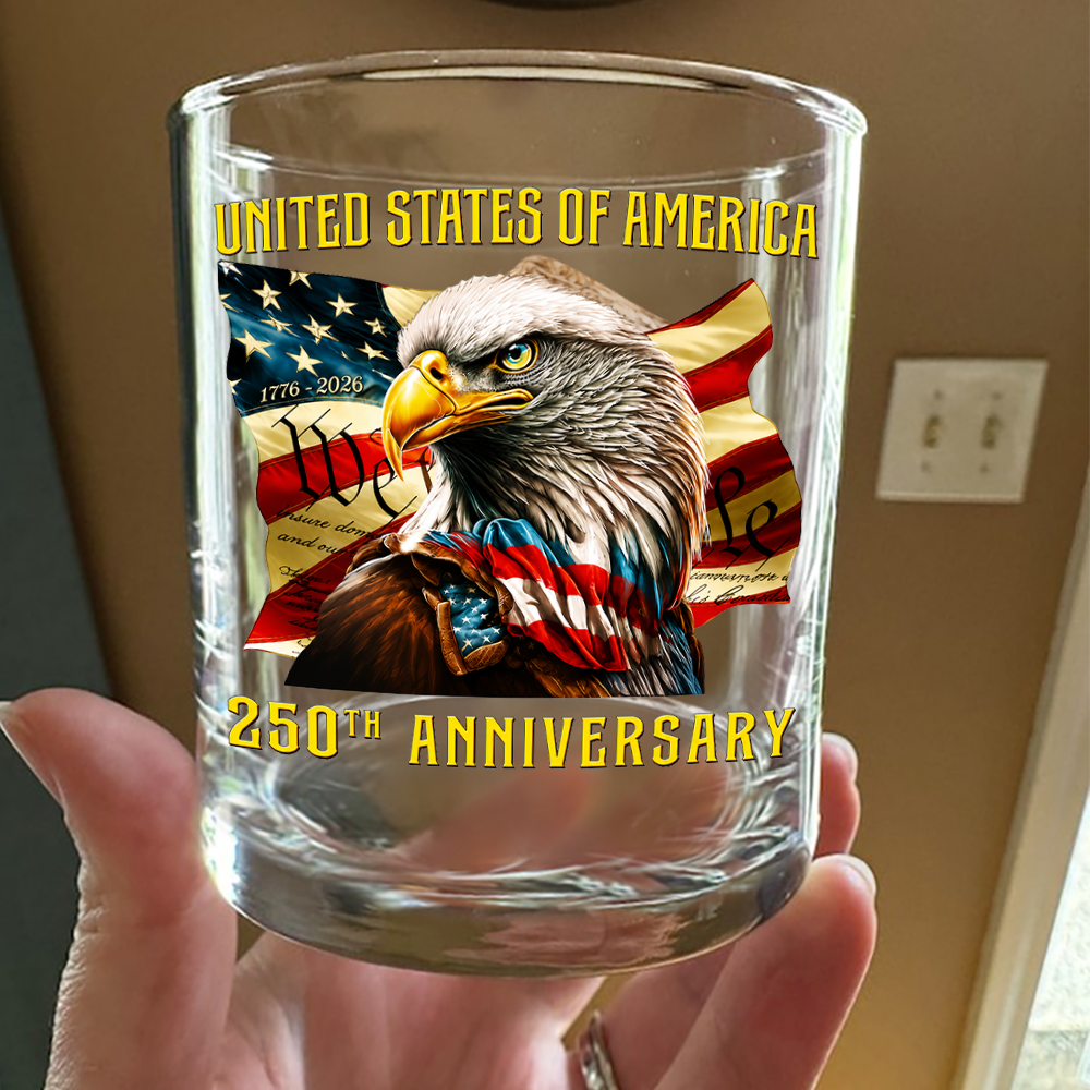 Personalized Family Name Whiskey Glass Patriotic Eagle 250th Anniversary Gift HN590 - Print Rock Glass GradoCreations