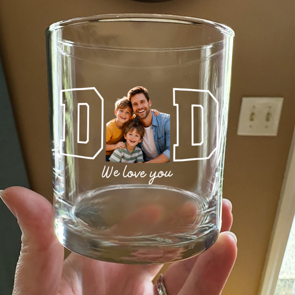 Personalized Photo Whiskey Glass Custom Gift for Dad HN590 - Print Rock Glass GradoCreations