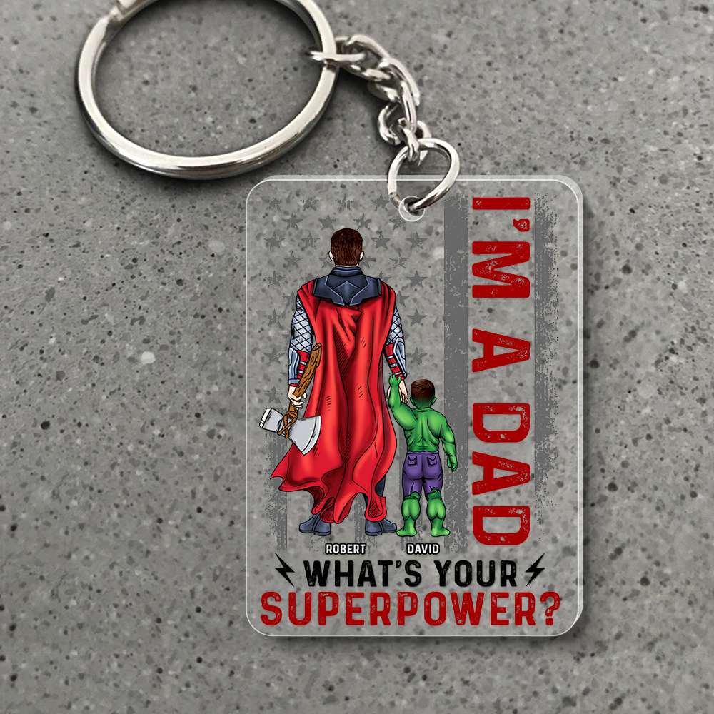 Personalized Superhero Acrylic Keychain Gift for Dad