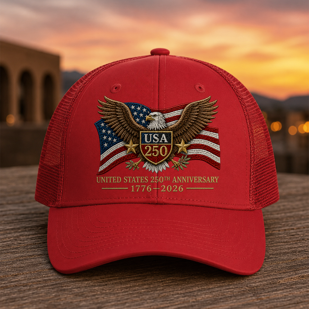 Personalized Patriotic Embroidered Trucker Hat for Dad - 4th of July Gift HN590 - Embroidered Trucker Hat GradoCreations
