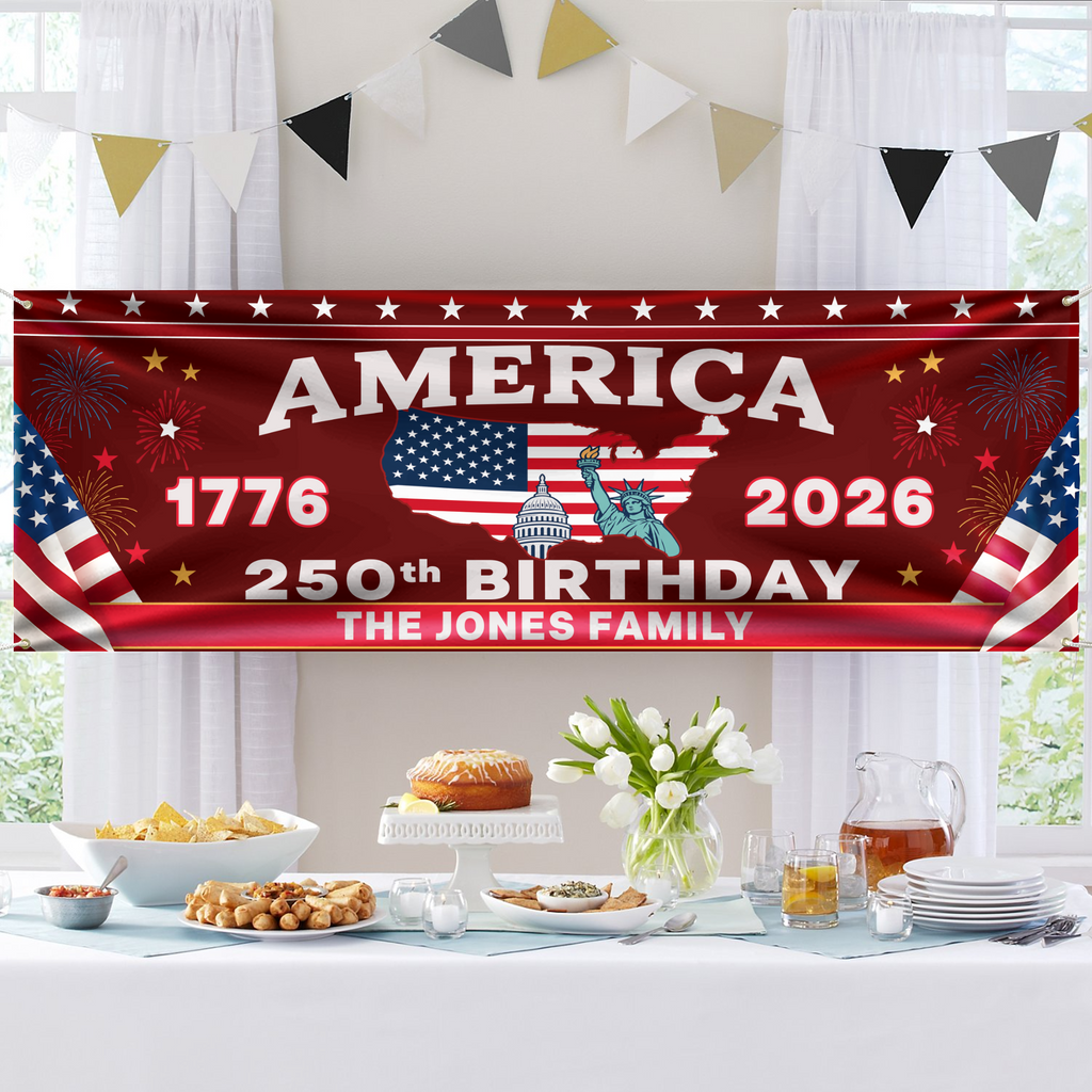 Personalized 250th Anniversary USA Banner Custom Name Decor HN590 - Banner GradoCreations