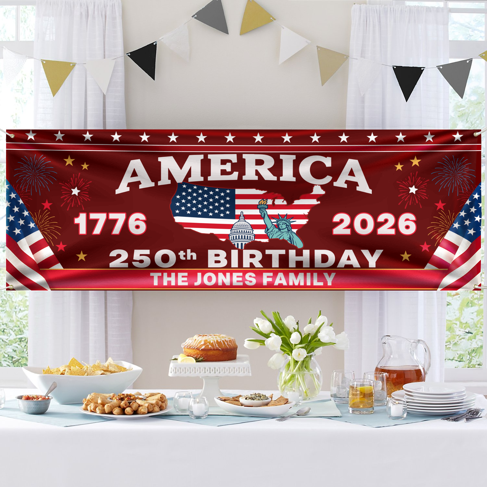 Personalized 250th Anniversary USA Banner Custom Name Decor HN590 - Banner GradoCreations