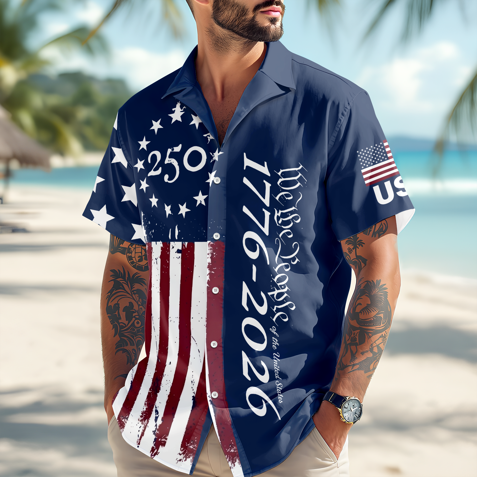 Personalized Hawaiian Shirt Custom Print Gift for 4th of July HN590 - AOP Hawai Shirt GradoCreations