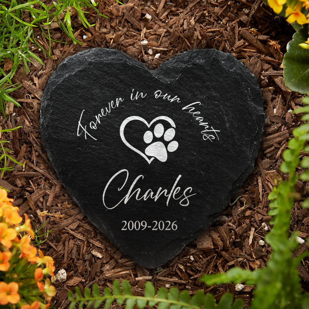 Personalized Heart Shaped Pet Memorial Grave Marker Stone Gift HN590 - Heart Shaped Stone GradoCreations
