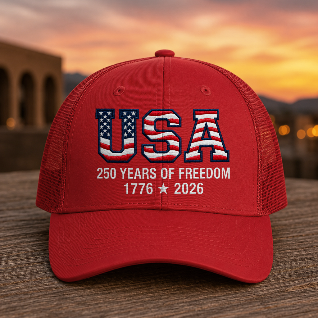 Personalized Embroidered Trucker Hat 250 Years USA Gift for Dad HN590 - Embroidered Trucker Hat GradoCreations