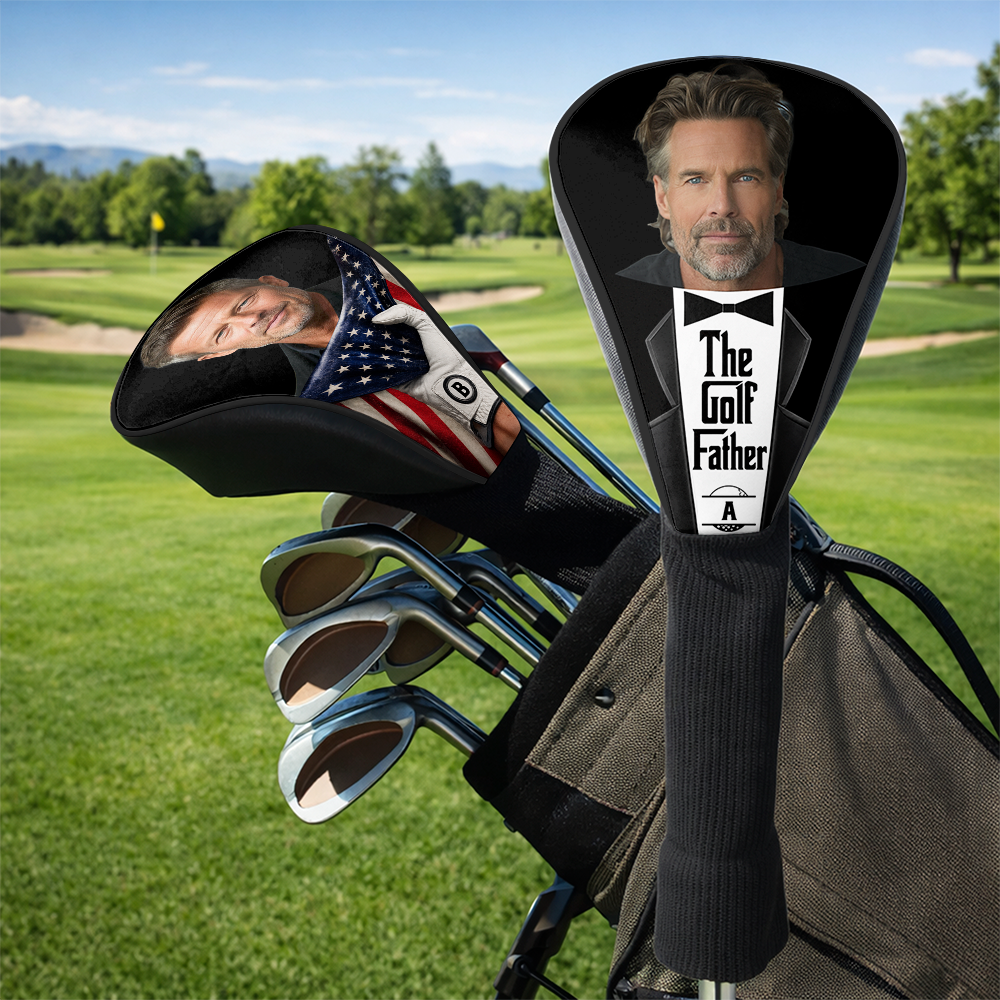 Personalized Golf Club Head Cover Custom Photo US Flag Gift for Dad HN590 - Golf Club Head Cover GradoCreations