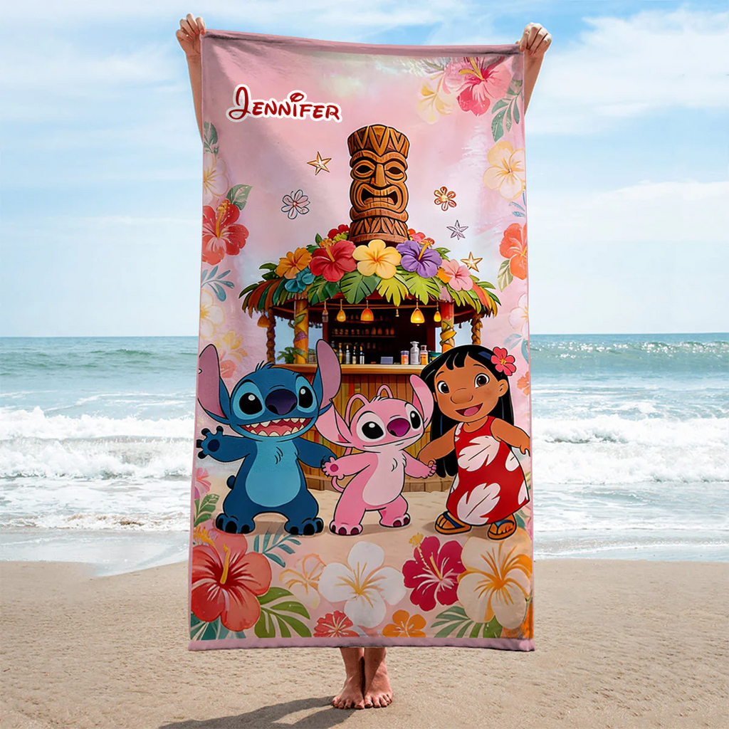 Personalized Beach Towel with Cute Aliens Vacation Gift for Kids