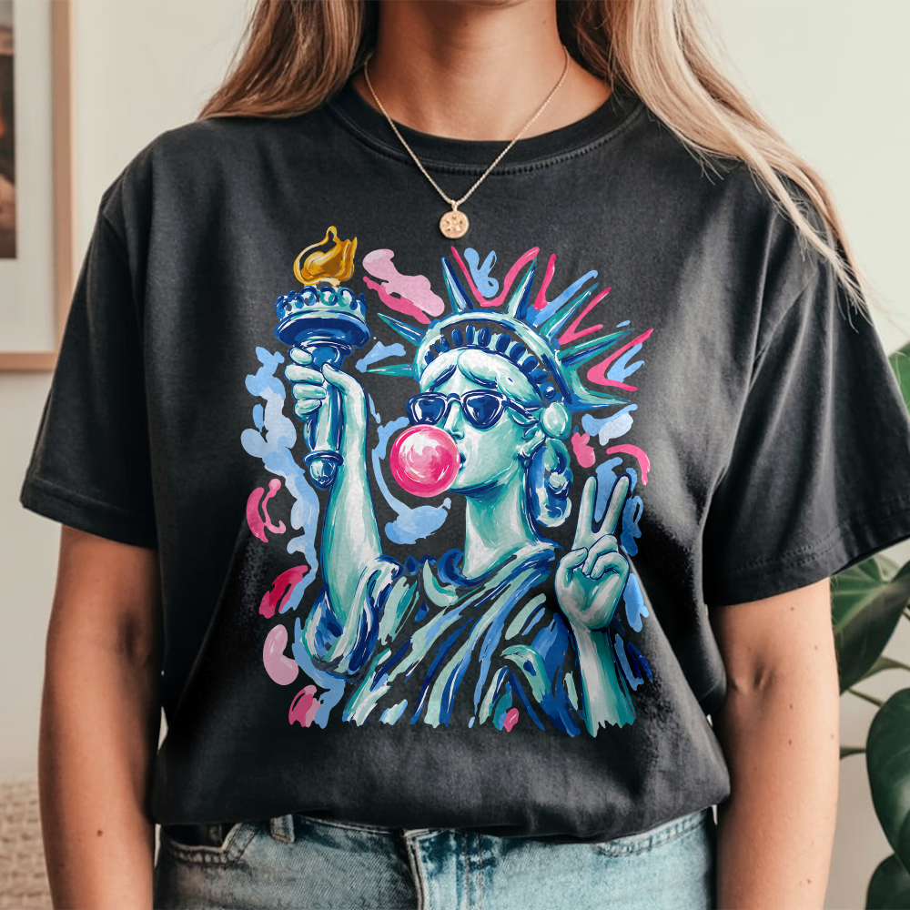Personalized 4th of July Comfort Shirt with Statue of Liberty Comfort Shirt GradoCreations