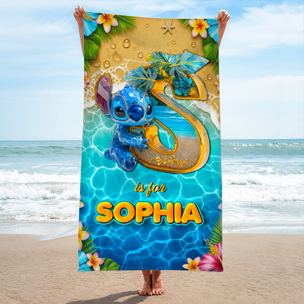 Personalized Beach Towel with Cute Blue Alien for Kids | Vacation Gift