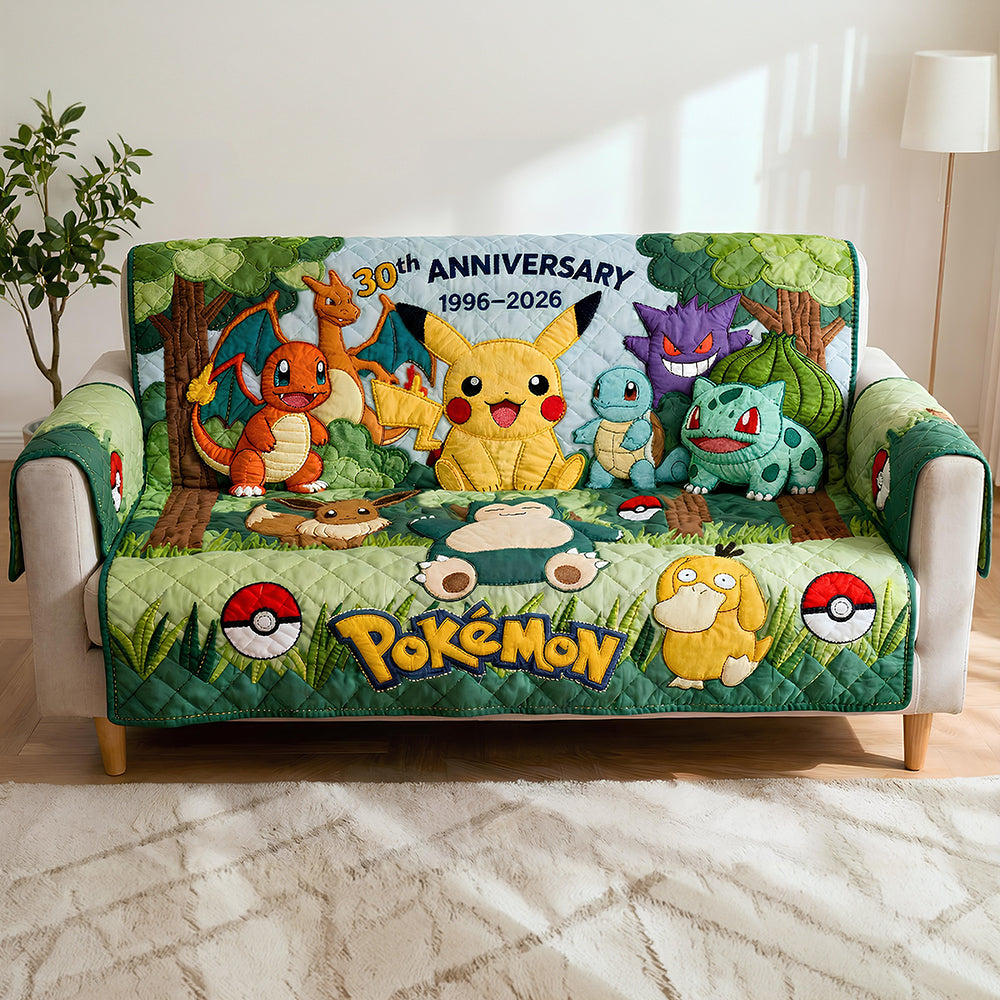 Personalized Quilted Sofa Cover Pokémon 30th Anniversary Gift for Movie Fans Quited Sofa Cover GradoCreations