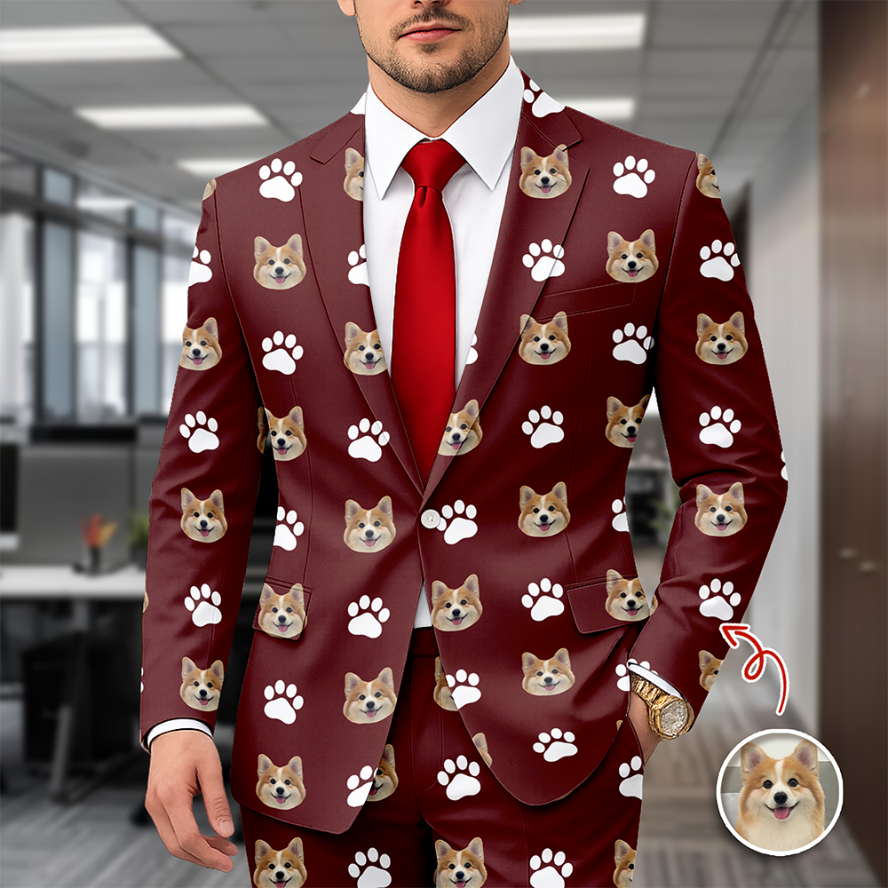 Custom Men's Suit with Pet Face Icon Unique Gift for Pet Owners HN590 - Men's Suits GradoCreations