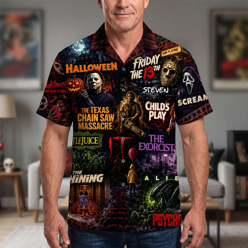 Personalized Horror Movie Hawaiian Shirt Gift for Him Halloween Hawaiian Shirt GradoCreations