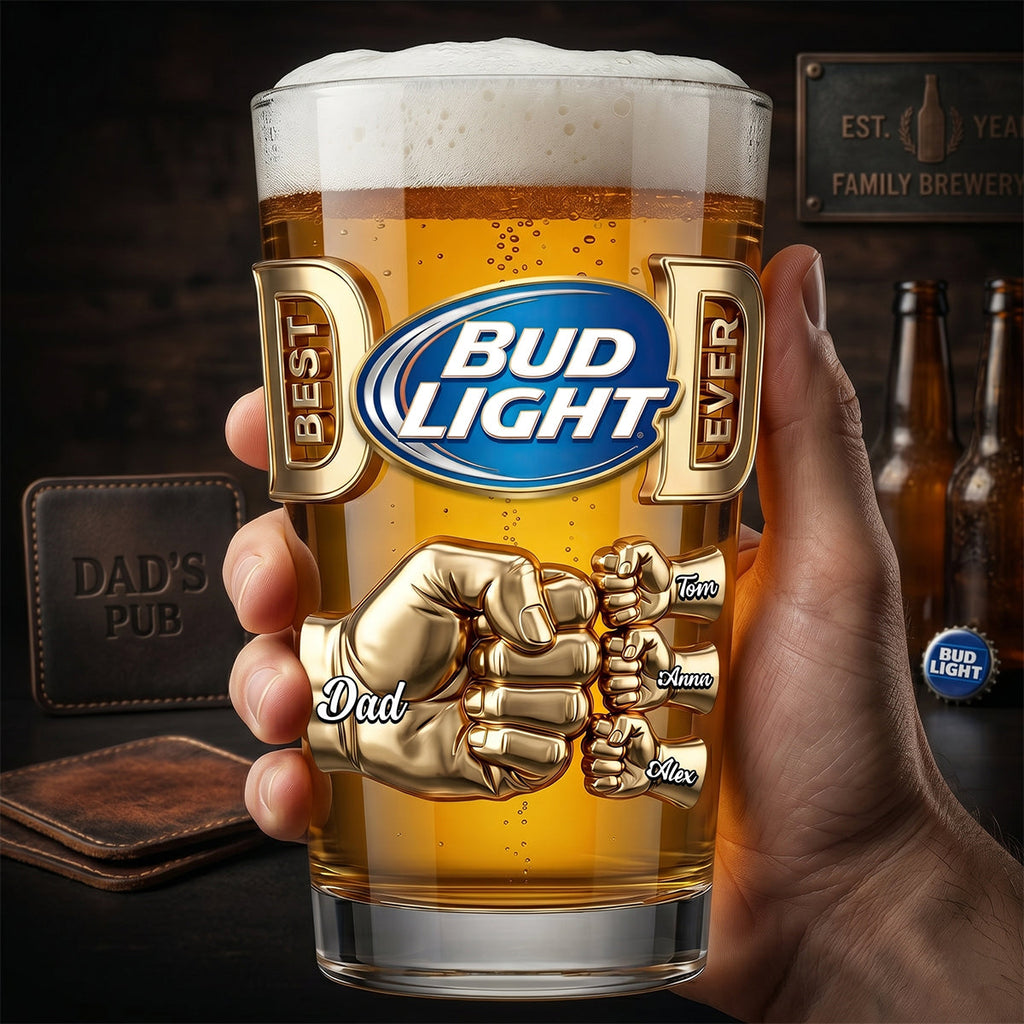Personalized Beer Glass Best Dad Ever Fist Bump Gift for Dad