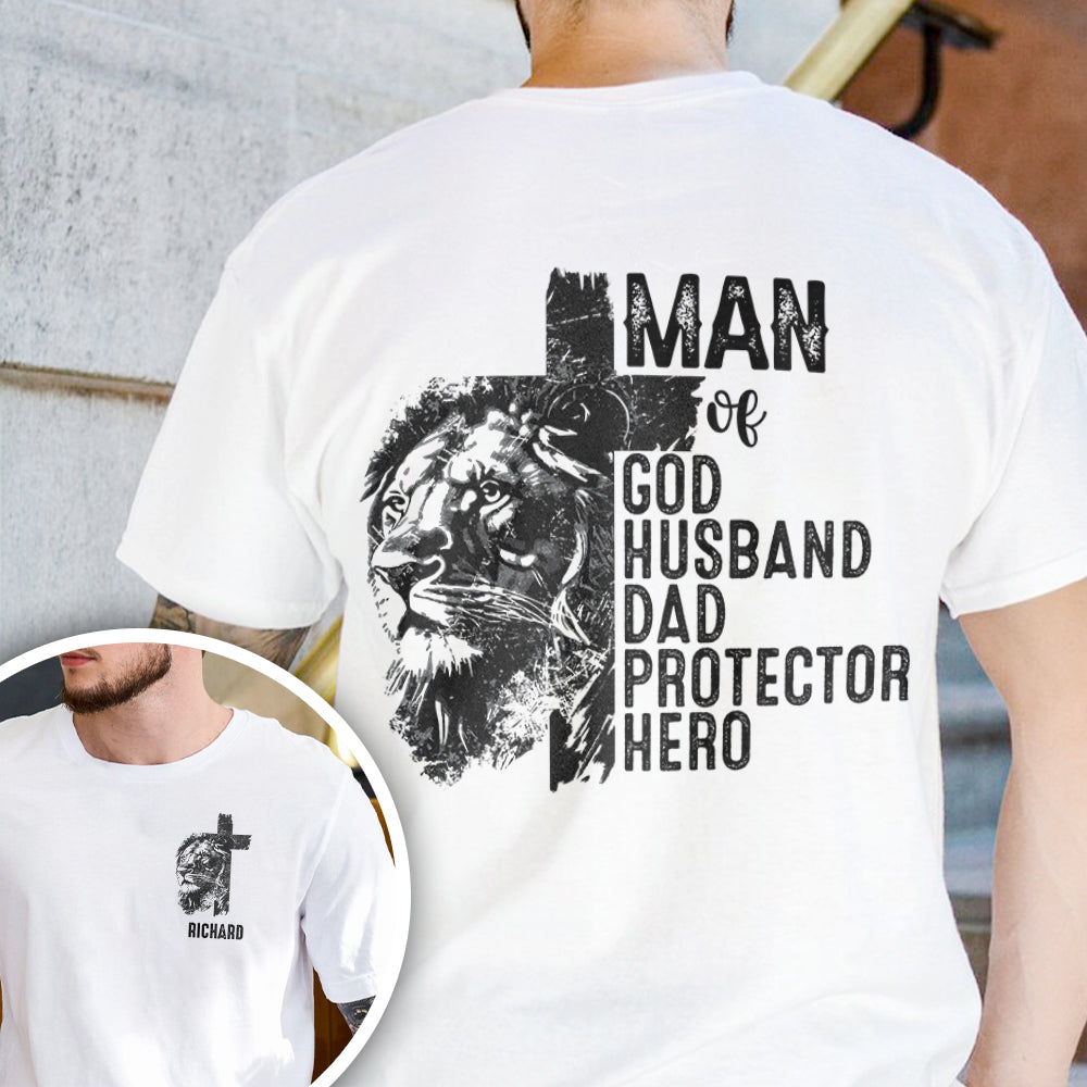 Personalized Christian Lion Cross Shirt Gift for Dad | Husband HN590 - Tshirt Back & Front GradoCreations