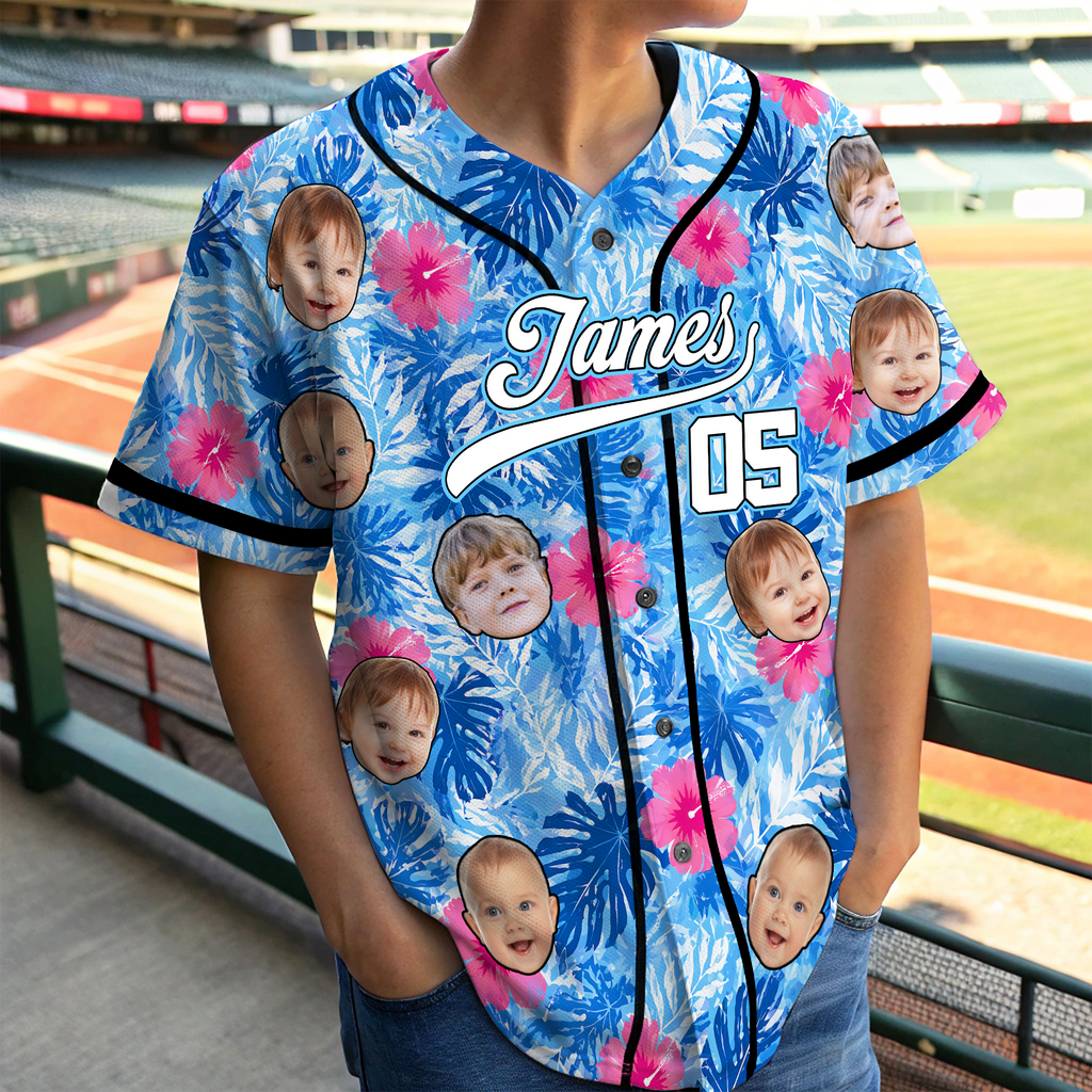 Personalized Photo Hawaiian Baseball Jersey Custom Summer Gift Jersey Baseball Shirt GradoCreations