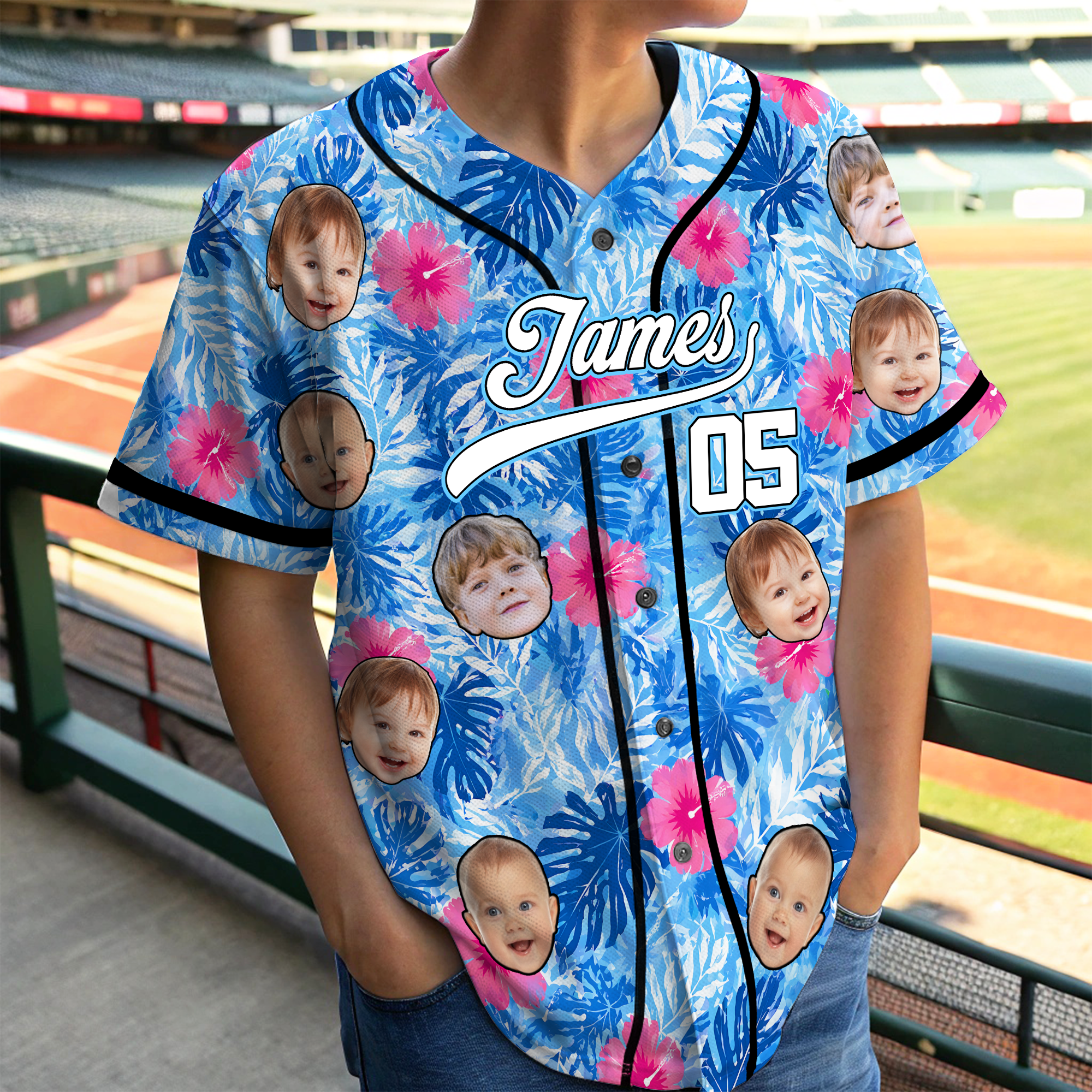 Personalized Photo Hawaiian Baseball Jersey Custom Summer Gift Jersey Baseball Shirt GradoCreations