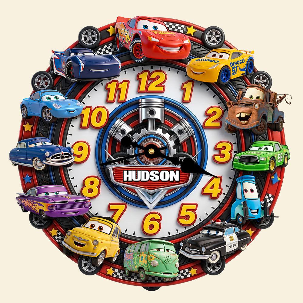 Personalized Cars Wall Hanging Clock Gift for Kids & Family Wall Hanging Clock GradoCreations